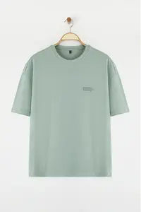 MAN Dark Mint Oversized 100% Cotton Crew Neck Minimal Text Printed Tok Material T-Shirt - Image 6