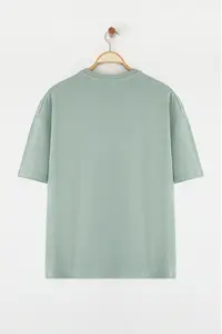 MAN Dark Mint Oversized 100% Cotton Crew Neck Minimal Text Printed Tok Material T-Shirt - Image 9