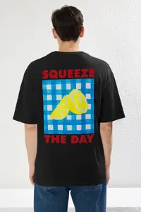 MAN Black Oversized/Wide Cut Lemon Printed 100% Cotton T-Shirt