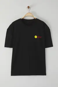 MAN Black Oversized/Wide Cut Lemon Printed 100% Cotton T-Shirt - Image 4