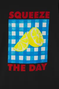 MAN Black Oversized/Wide Cut Lemon Printed 100% Cotton T-Shirt - Image 6