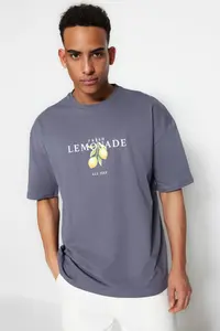 MAN Anthracite Oversized Crew Neck Short Sleeve Printed T-Shirt