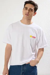 MAN White Oversized/Wide Cut Lemon Printed 100% Cotton T-Shirt - Image 2
