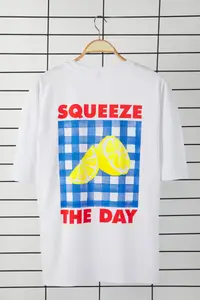 MAN White Oversized/Wide Cut Lemon Printed 100% Cotton T-Shirt - Image 6