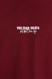 MAN Burgundy Oversized/Wide Cut 100% Cotton Minimal Text Printed T-Shirt - Image 6