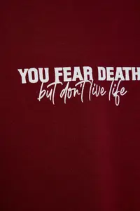 MAN Burgundy Oversized/Wide Cut 100% Cotton Minimal Text Printed T-Shirt - Image 7