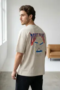 MAN Stone Oversized/Wide Cut Space Printed 100% Cotton T-Shirt