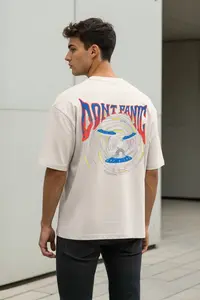 MAN Stone Oversized/Wide Cut Space Printed 100% Cotton T-Shirt - Image 3