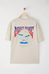 MAN Stone Oversized/Wide Cut Space Printed 100% Cotton T-Shirt - Image 4