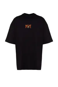 MAN Black Oversized/Wide Cut Space Printed 100% Cotton T-Shirt - Image 7