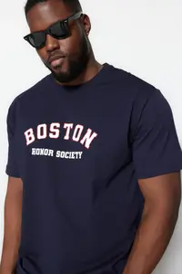 MAN Plus Size Navy Blue Oversized/Wide Cut City Printed 100% Cotton T-Shirt - Image 2