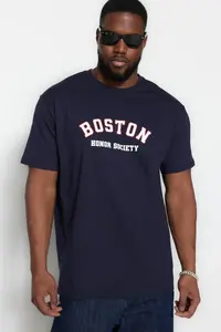MAN Plus Size Navy Blue Oversized/Wide Cut City Printed 100% Cotton T-Shirt - Image 3