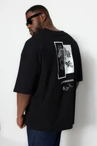 MAN Black Plus Size Oversized/Wide Cut Comfortable Floral Printed 100% Cotton T-Shirt