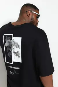 MAN Black Plus Size Oversized/Wide Cut Comfortable Floral Printed 100% Cotton T-Shirt - Image 3