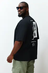 MAN Black Plus Size Oversized/Wide Cut Comfortable Floral Printed 100% Cotton T-Shirt - Image 7