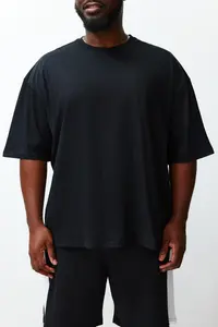 MAN Plus Size Black Oversized/Wide Cut Comfortable Basic 100% Cotton T-Shirt - Image 5