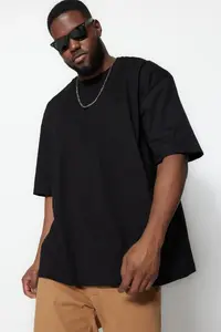 MAN Plus Size Black Oversized/Wide Cut Comfortable Basic 100% Cotton T-Shirt - Image 8