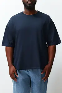 MAN Plus Size Navy Blue Oversized/Wide Cut 100% Cotton T-Shirt - Image 4