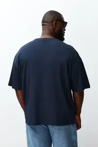 MAN Plus Size Navy Blue Oversized/Wide Cut 100% Cotton T-Shirt - Image 6