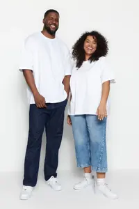 MAN Plus Size White Oversized Rahat Basic 100% Cotton T-Shirt