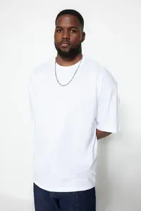 MAN Plus Size White Oversized Rahat Basic 100% Cotton T-Shirt - Image 10