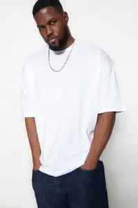 MAN Plus Size White Oversized Rahat Basic 100% Cotton T-Shirt - Image 11