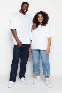 MAN Plus Size White Oversized Rahat Basic 100% Cotton T-Shirt - Image 2