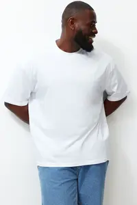 MAN Plus Size White Oversized Rahat Basic 100% Cotton T-Shirt - Image 4