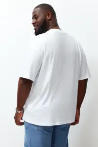 MAN Plus Size White Oversized Rahat Basic 100% Cotton T-Shirt - Image 8