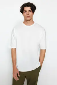 MAN Ecru Unisex Oversized/Wide Cut Art Back Printed Knitting T-Shirt - Image 2