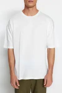 MAN Ecru Unisex Oversized/Wide Cut Art Back Printed Knitting T-Shirt - Image 4