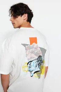 MAN Ecru Unisex Oversized/Wide Cut Art Back Printed Knitting T-Shirt - Image 5