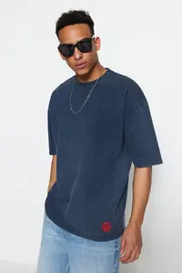 MAN Indigo Oversized/Wide Cut Faded 100% Cotton T-Shirt