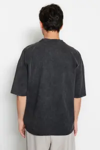 MAN Premium Anthracite Oversized/Wide Cut Faded Effect 100% Cotton T-Shirt - Image 2