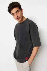 MAN Premium Anthracite Oversized/Wide Cut Faded Effect 100% Cotton T-Shirt - Image 4