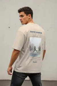 MAN Stone Crew Neck Short Sleeve City-Photo Printed 100% Cotton T-Shirt