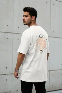 MAN Ecru Oversized/Wide Cut Short Sleeve Mystic Printed 100% Cotton T-Shirt