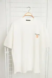 MAN Ecru Oversized/Wide Cut Short Sleeve Mystic Printed 100% Cotton T-Shirt - Image 3