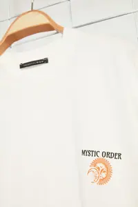 MAN Ecru Oversized/Wide Cut Short Sleeve Mystic Printed 100% Cotton T-Shirt - Image 4