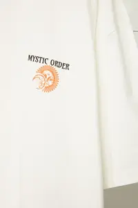 MAN Ecru Oversized/Wide Cut Short Sleeve Mystic Printed 100% Cotton T-Shirt - Image 5
