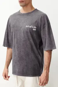 MAN Anthracite Oversized/Wide Cut Faded Effect Text Printed 100% Cotton T-Shirt - Image 4