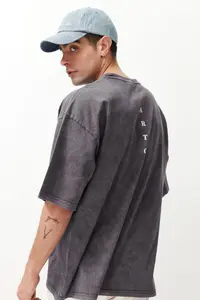 MAN Anthracite Oversized/Wide Cut Faded Effect Text Printed 100% Cotton T-Shirt - Image 5