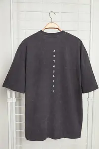 MAN Anthracite Oversized/Wide Cut Faded Effect Text Printed 100% Cotton T-Shirt - Image 6