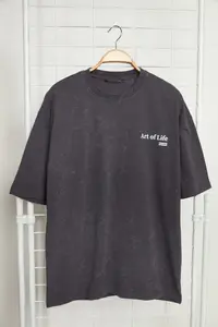 MAN Anthracite Oversized/Wide Cut Faded Effect Text Printed 100% Cotton T-Shirt - Image 7