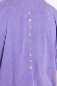 MAN Lilac Oversized/Wide Cut Faded Effect Text Printed 100% Cotton T-Shirt - Image 5