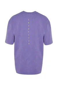 MAN Lilac Oversized/Wide Cut Faded Effect Text Printed 100% Cotton T-Shirt - Image 8