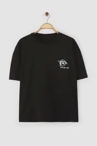 MAN Black Oversized/Wide Cut Far East Printed 100% Cotton T-Shirt - Image 8