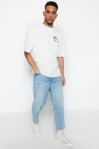 MAN Ecru Oversized/Wide Cut Far East Printed Short Sleeve 100% T-Shirt - Image 2