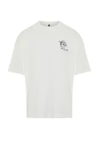 MAN Ecru Oversized/Wide Cut Far East Printed Short Sleeve 100% T-Shirt - Image 6