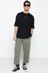 MAN Black Oversized/Wide Cut Puffy Printed 100% T-Shirt - Image 3